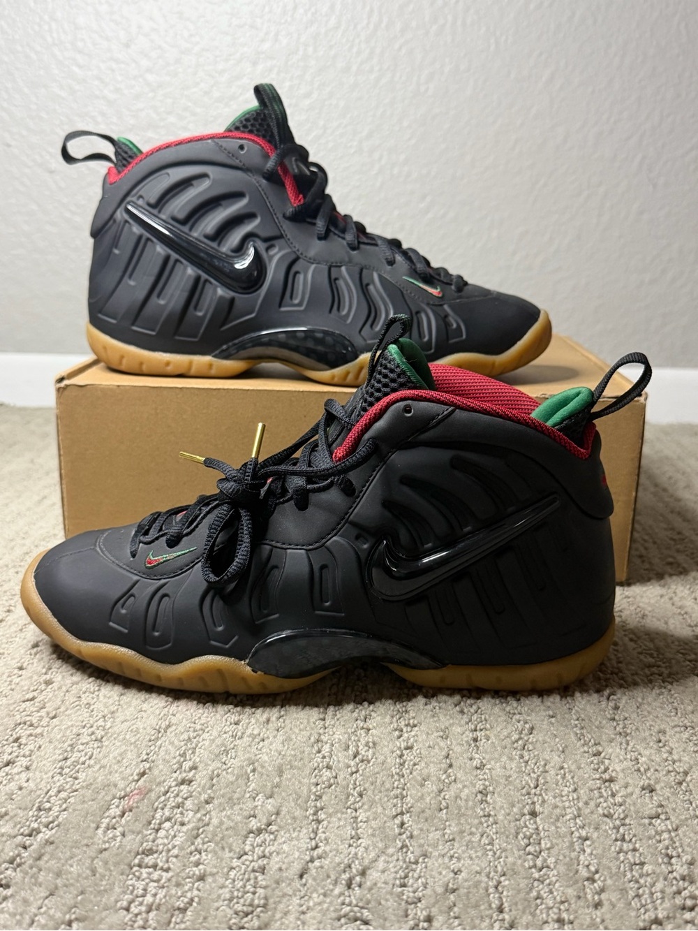 Nike Air Foamposite Pro 5.5Y Black Red Green Gum High Top Basketball 644792